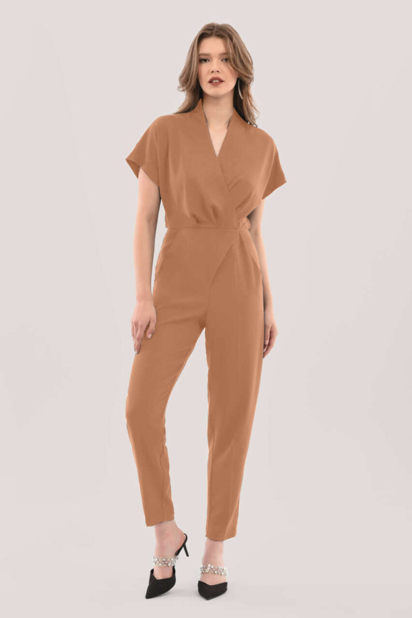 Closet  London Sandstone Wrap Front Kimono Jumpsuit