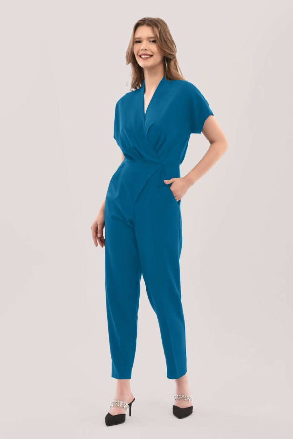 Closet London Blue Wrap Front Kimono Jumpsuit