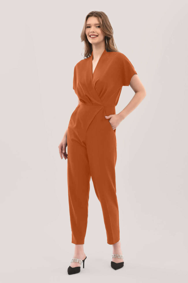 Closet London  Rust Wrap Front Kimono Jumpsuit