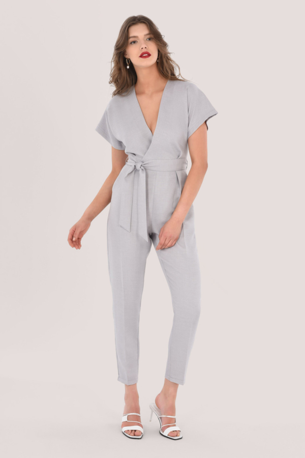 Closet London Grey Pleated Wrap Jumpsuit