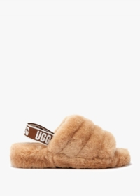 UGG Fluff Yeah Logo Chestnut Sheepskin Sliders Size: 37, Colour: Tan F