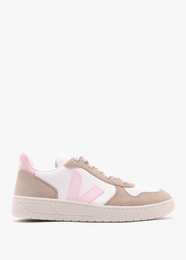 VEJA V-10 Chromefree Leather Extra White Petale Sahara Trainers Size: