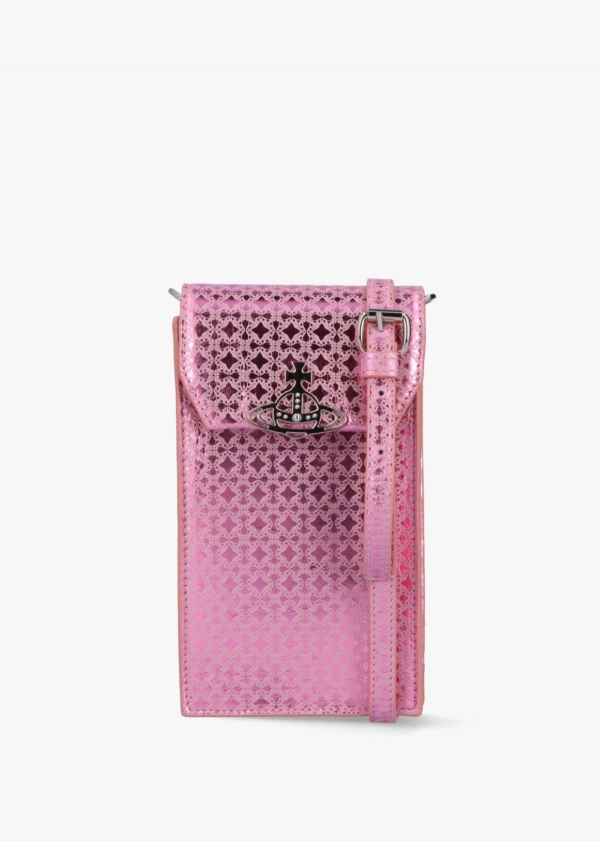 VIVIENNE WESTWOOD Metal Orborama Pink Leather Phone Case Size: One Siz