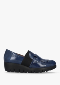 WONDERS Kenai Navy Patent Leather Low Wedge Loafers Size: 40, Colour: