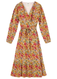 Joanie Clothing Aleesha Vintage Floral V-Neck Wrap Dress  – UK 22 (Orange)