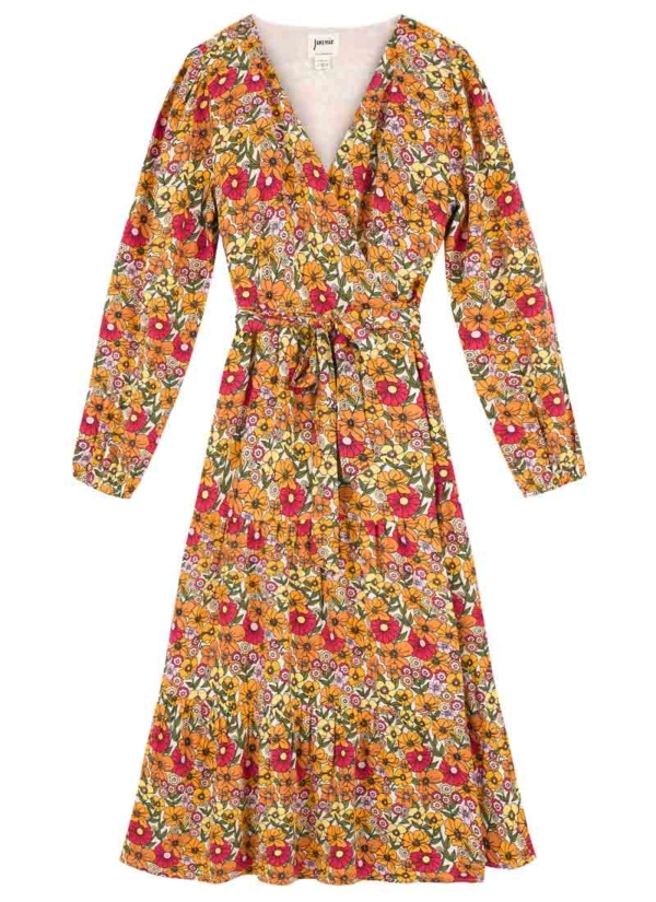 Joanie Clothing Aleesha Vintage Floral V-Neck Wrap Dress  - UK 22 (Orange)