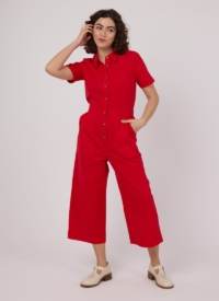 Joanie Clothing Amani Short Sleeve Button-Down Boilersuit – Red –  UK 22  – Sustainable Organic Cotton (Red)