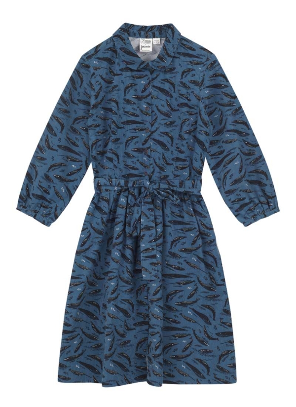 Joanie Clothing Natural History Museum X Joanie - Andi Whale Print Shirt Dress -  UK 18  - Sustainable Organic Cotton (Blue)