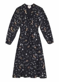 Joanie Clothing Babs Celestial Star & Moon Print Midi Dress –  UK 12 (Black)