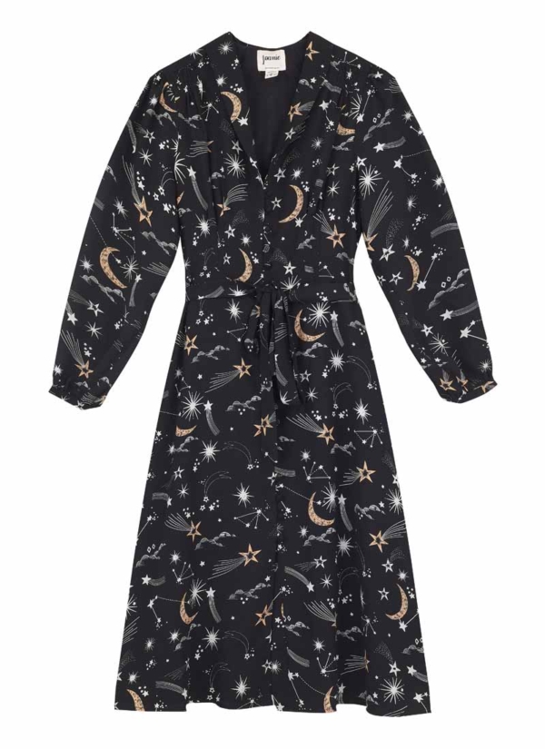 Joanie Clothing Babs Celestial Star & Moon Print Midi Dress -  UK 12 (Black)