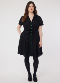 Joanie Clothing Barb Black Tie-Waist Tea Dress –  UK 26 (Black)