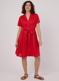 Joanie Clothing Barb Red Tie-Waist Tea Dress- UK 26 (Red)