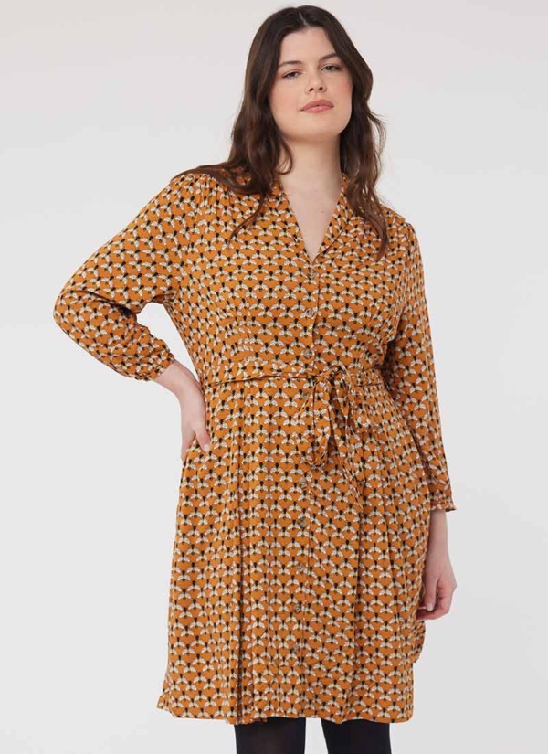 Joanie Clothing Barbara Bee Print Button-Through Dress -  UK 22 (Yellow)