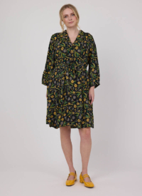 Joanie Clothing Barbara Dandelion Print Button-Through Dress –  UK 26 (Black)