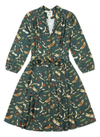 Joanie Clothing Natural History Museum X Joanie – Barbara Insect Print Button-Through Dress –  UK 18 (Green)