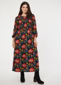 Joanie Clothing Belle Poppy Print Puff Sleeve Dress- UK 22 (Red)