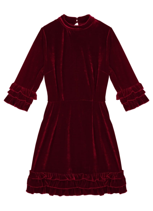 Joanie Clothing Bellisima Velvet Ruffle Mini Dress - Scarlet -  UK 22 (Red)