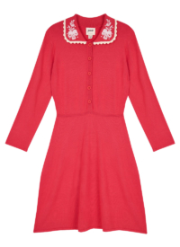 Joanie Clothing Benita Embroidered Collar Knitted Dress – Red – Large (UK 16-18) (Red)