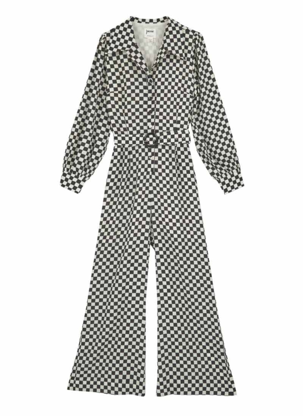 Joanie Clothing Beth Checkerboard Print Jumpsuit -  UK 14 (Black)