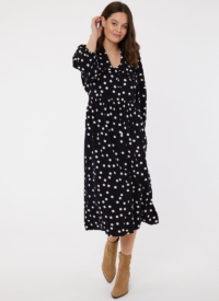 Joanie Clothing Bethan Polka Dot Print Oversized Collar Midi Dress –  UK 22 (Black)