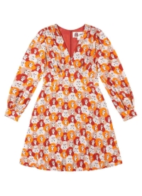 Joanie Clothing Bus Stop X Joanie – Bexley Amazing Faces Print Tea Dress –  UK 26 (Orange)