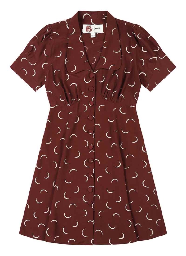 Joanie Clothing Bus Stop X Joanie - Bloomsbury Crescent Moon Print Tea Dress -  UK 26 (Red)