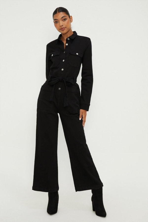 Dorothy Perkins Womens Denim Belted Jumpsuit