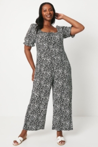 Dorothy Perkins Womens Curve Mono Print Ruffle Neck Jumpsuit