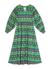Joanie Clothing Dawn O’Porter X Joanie – Bronx Floral Stripe Print Balloon Sleeve Midaxi Dress- UK 26 (Green)