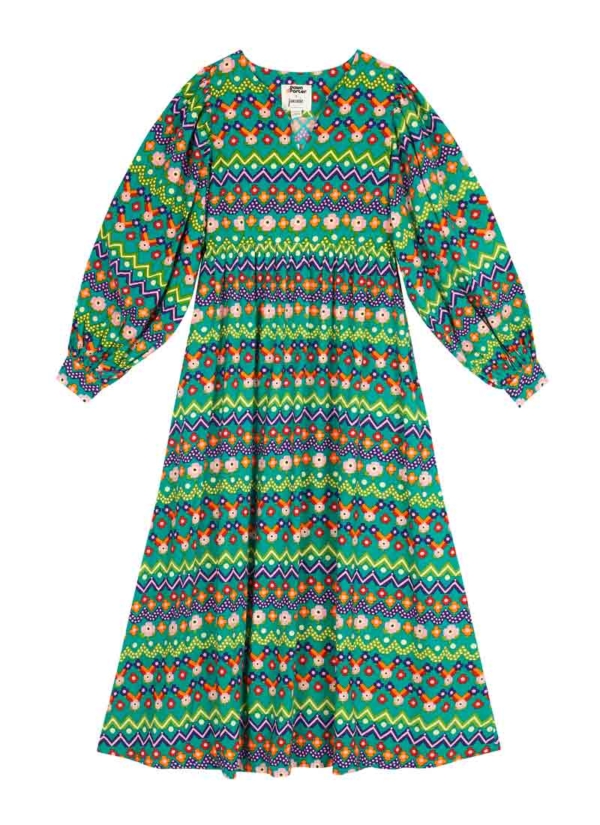 Joanie Clothing Dawn O’Porter X Joanie - Bronx Floral Stripe Print Balloon Sleeve Midaxi Dress- UK 26 (Green)