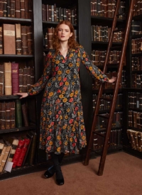 Joanie Clothing Cady Floral Print Long Sleeve Smock Dress – Extra Extra Large (UK 24-26) (Orange)