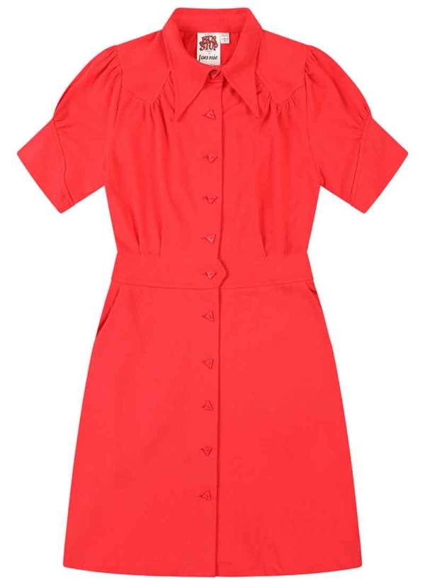 Joanie Clothing Bus Stop X Joanie - Camden Red Jersey Dagger Collar Mini Dress -  UK 26  - Sustainable Organic Cotton (Red)