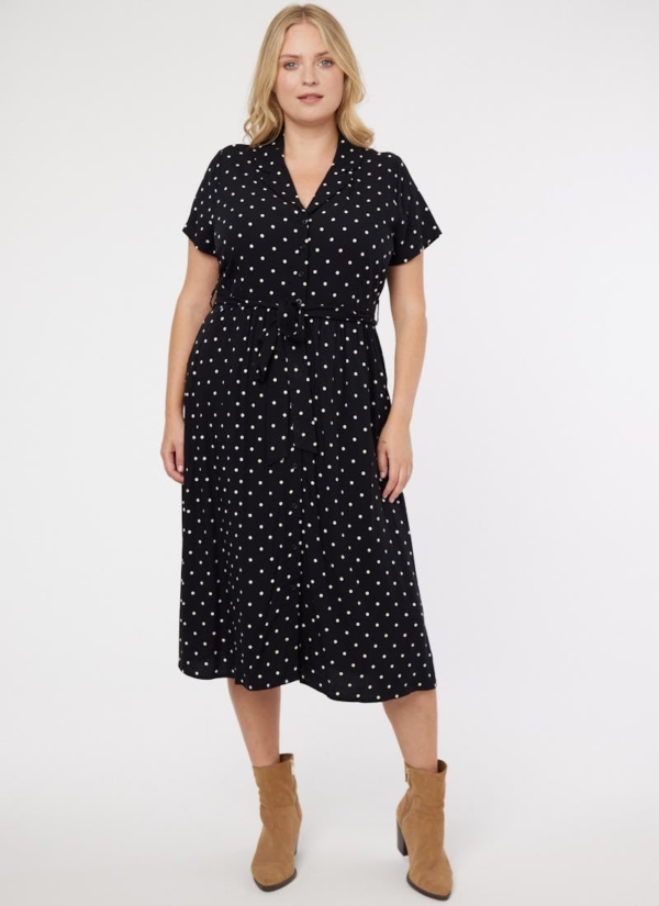 Joanie Clothing Carly Polka Dot Print Dress - Black -  UK 22 (Black)