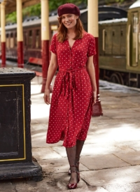 Joanie Clothing Carly Polka Dot Print Dress – Red –  UK 22 (Red)