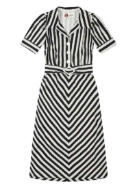 Joanie Clothing Bus Stop X Joanie – Carnaby Monochrome Stripe Shirt Dress –  UK 26 (Black)