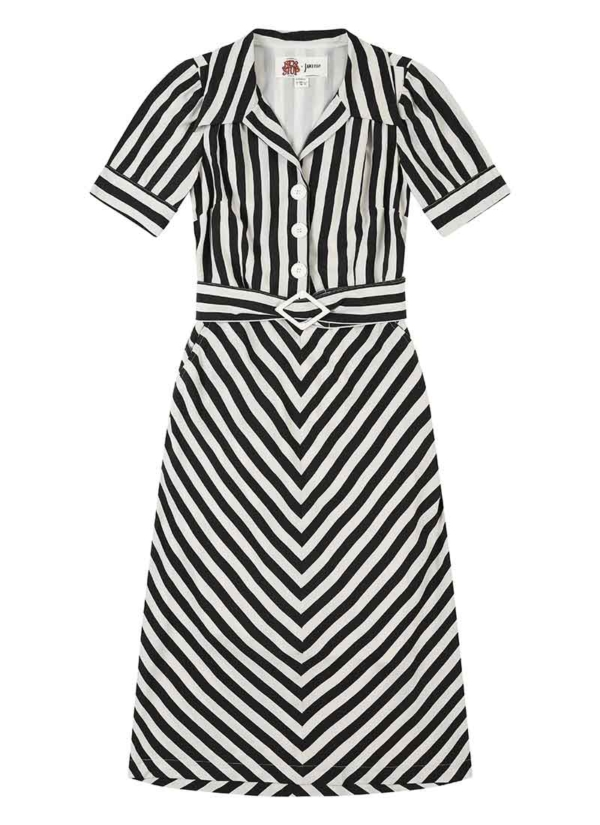 Joanie Clothing Bus Stop X Joanie - Carnaby Monochrome Stripe Shirt Dress -  UK 26 (Black)