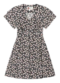 Joanie Clothing Bus Stop X Joanie – Chelsea Flounce Collar Tea Dress –  UK 26 (Black)