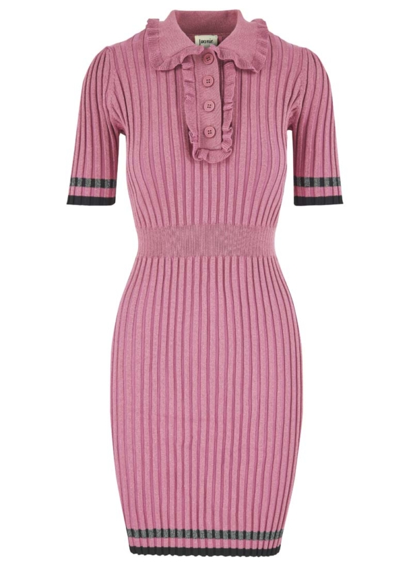 Joanie Clothing Cosima Sparkle Ribbed Knitted Mini Dress - Pink - Large (UK 16-18) (Pink)