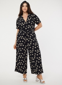 Joanie Clothing Dani Monochrome Daisy Print Button-Down Jumpsuit- UK 22 (Black)