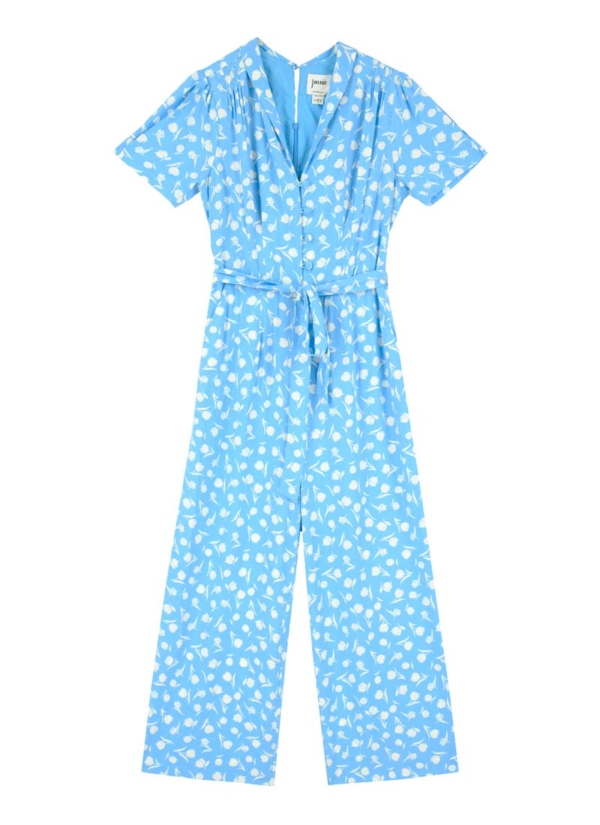 Joanie Clothing Dani Tulip Print Button-Down Jumpsuit -  UK 22 (Blue)