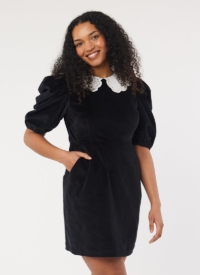 Joanie Clothing Della Oversized Collar Velvet Puff Sleeve Mini Dress –  UK 22  – Sustainable Organic Cotton (Black)