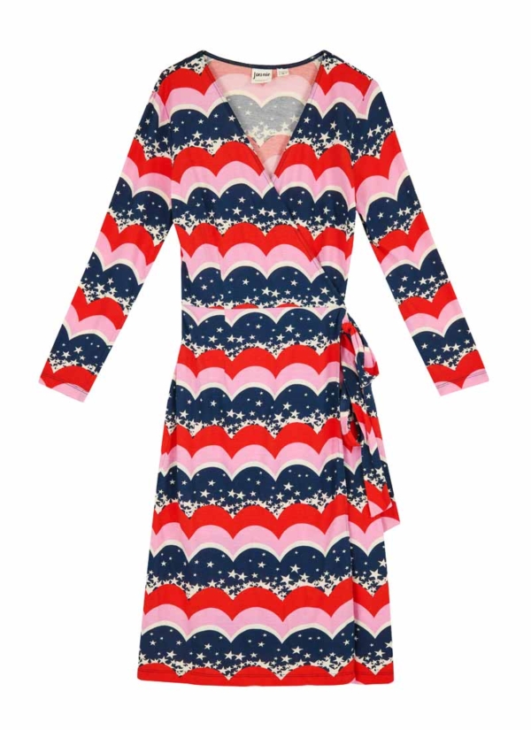 Joanie Clothing Diane Star & Scallop Print Wrap Jersey Dress -  UK 14 (Pink)