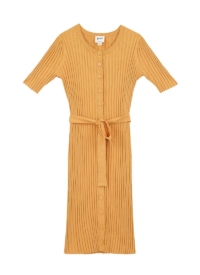 Joanie Clothing Dolores Button-Through Knit Dress – Mustard –  UK 22 (Yellow)