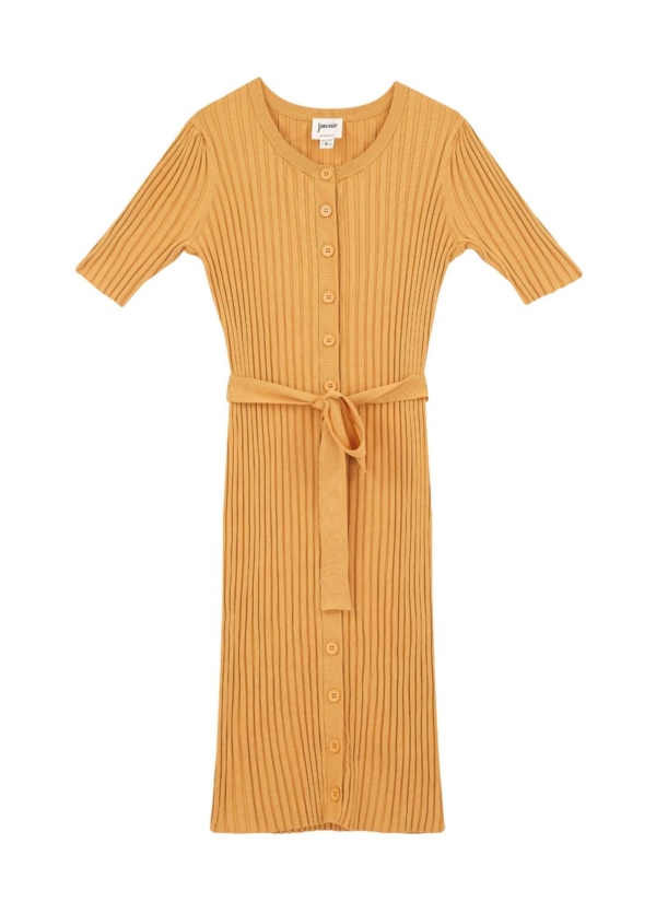 Joanie Clothing Dolores Button-Through Knit Dress - Mustard -  UK 22 (Yellow)