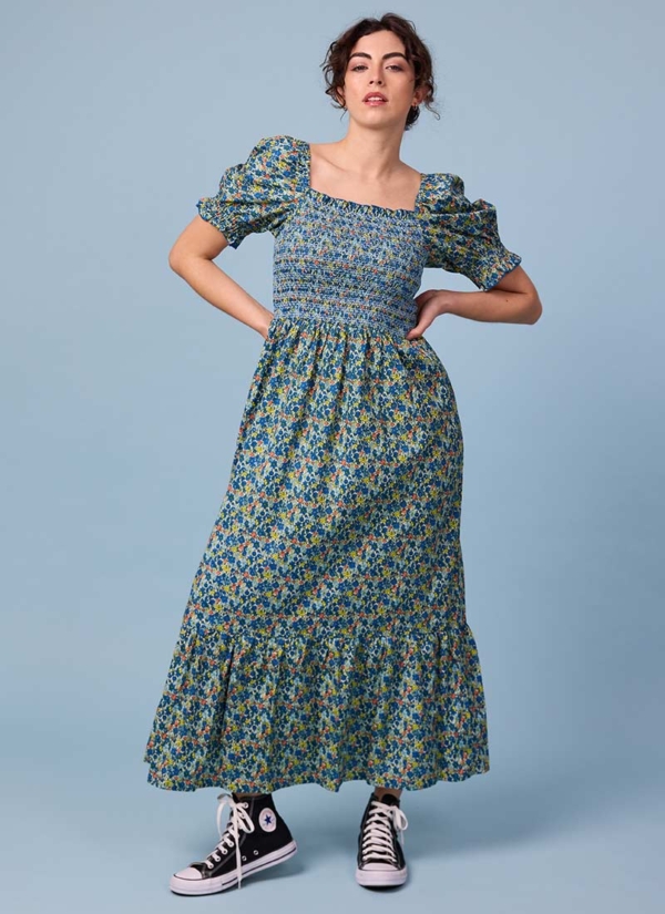 Joanie Clothing Edelweiss Square Neck Ditsy Floral Midaxi Dress - Blue -  UK 22 (Blue)