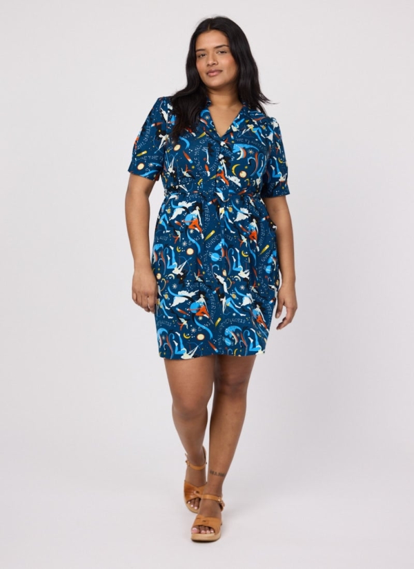 Joanie Clothing Eleanor Astrological Print Jersey Tea Dress -  UK 26 (Blue)