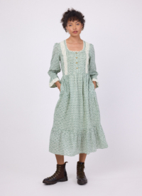 Joanie Clothing Eleri Sage Floral Print Crochet Trim Prairie Dress –  UK 26 (Green)
