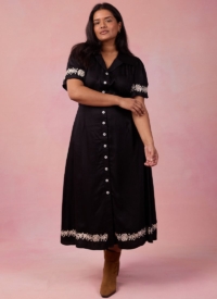 Joanie Clothing Este Black Embroidered Shirt Dress- UK 26 (Black)