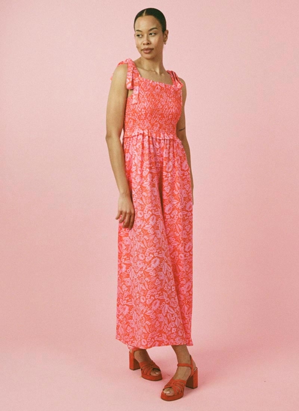 Joanie Clothing Francesca Pink Floral Print Tie Strap Jumpsuit -  UK 26 (Pink)