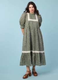 Joanie Clothing Ceri Sage Floral Print Puff Sleeve Prairie Dress –  UK 26 (Green)
